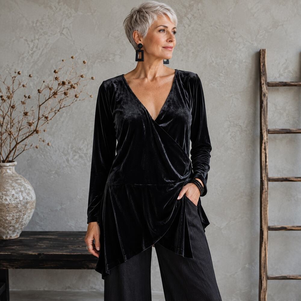 Eloquii Black Velvet V Neck Long Sleeve NWT Top 18